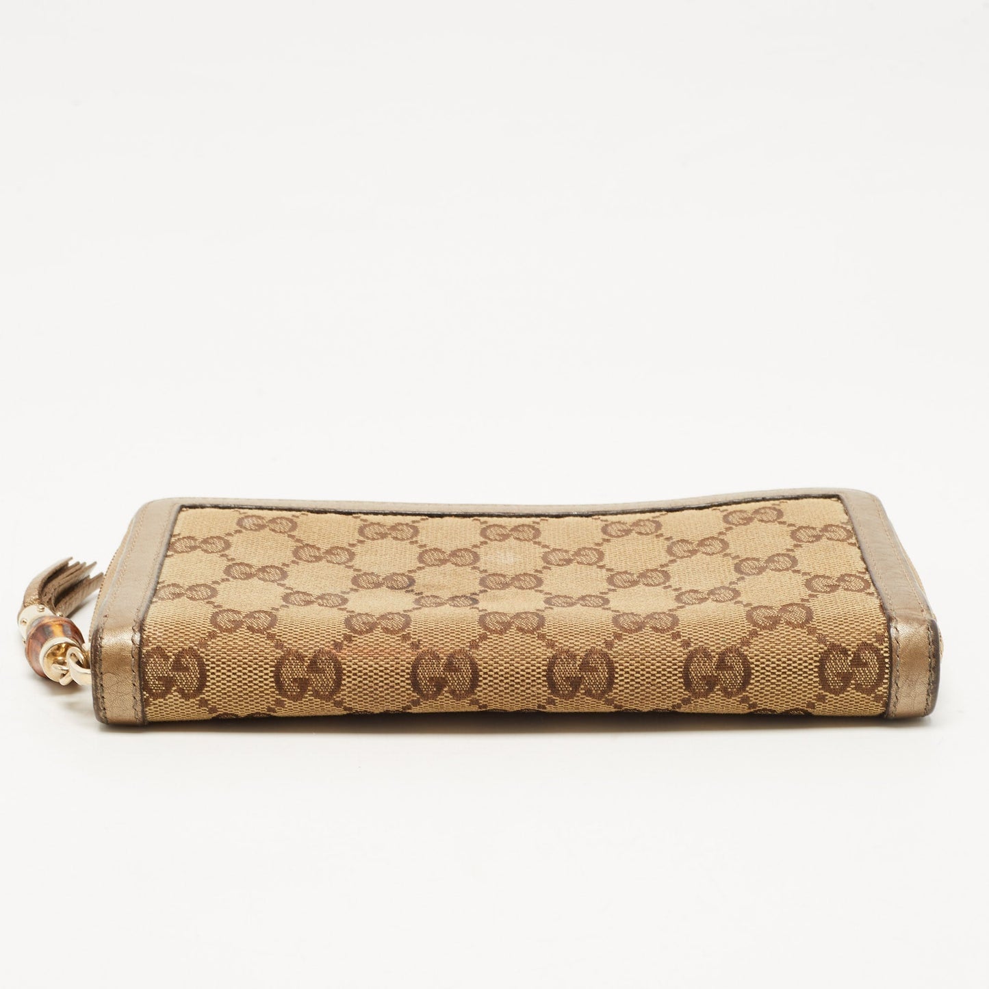 GUCCI Beige GG Canvas and Leather Bamboo Tassel Zip Around Wallet