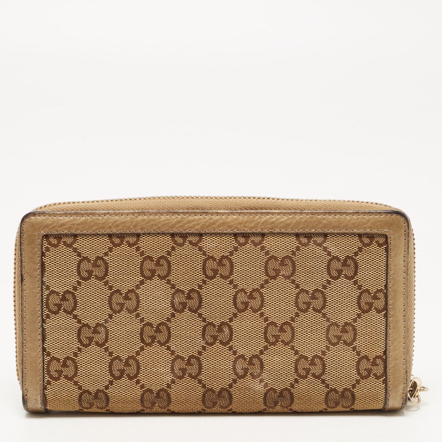 GUCCI Beige GG Canvas and Leather Bamboo Tassel Zip Around Wallet