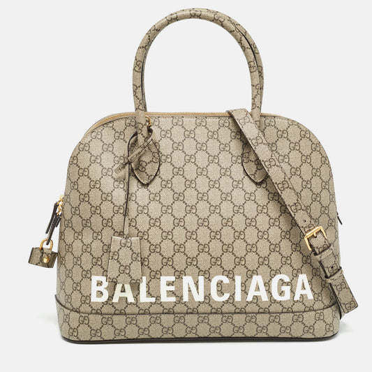 GUCCI X Balenciaga x Balenciaga Beige GG Supreme Canvas Medium The Hacker Project Ville Satchel