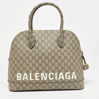 GUCCI X Balenciaga x Balenciaga Beige GG Supreme Canvas Medium The Hacker Project Ville Satchel