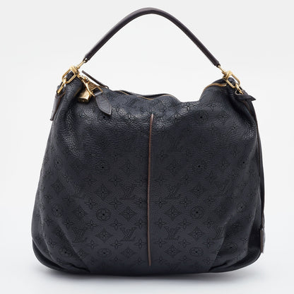 LOUIS VUITTON Black Monogram Mahina Leather Selene MM Bag