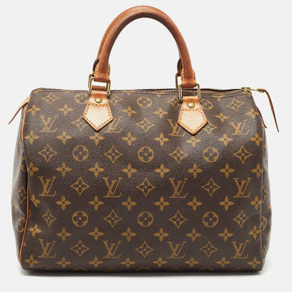 LOUIS VUITTON Brown Monogram Canvas Speedy 30 Top Handle Bag