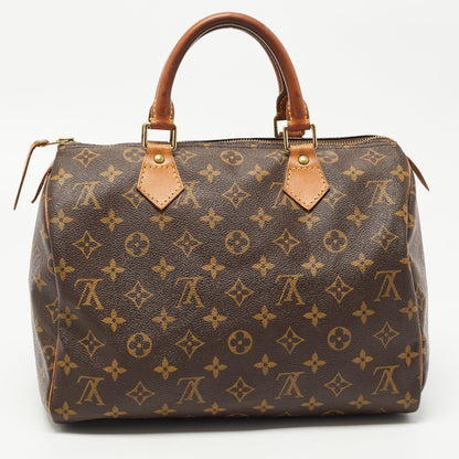 LOUIS VUITTON Brown Monogram Canvas Speedy 30 Top Handle Bag