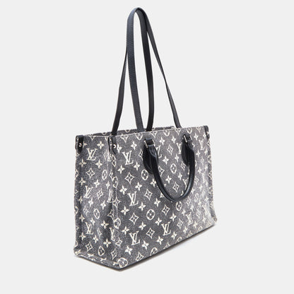 LOUIS VUITTON Black Monogram Denim and Leather OnTheGo MM Bag