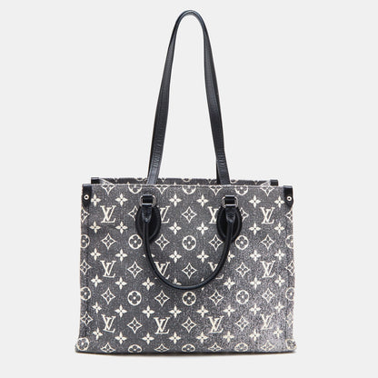 LOUIS VUITTON Black Monogram Denim and Leather OnTheGo MM Bag