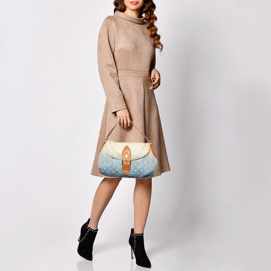 LOUIS VUITTON Blue Monogram Denim and Leather Limited Edition Sunshine Bag