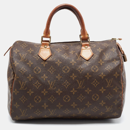 LOUIS VUITTON Brown Monogram Canvas Speedy 30 Top Handle Bag