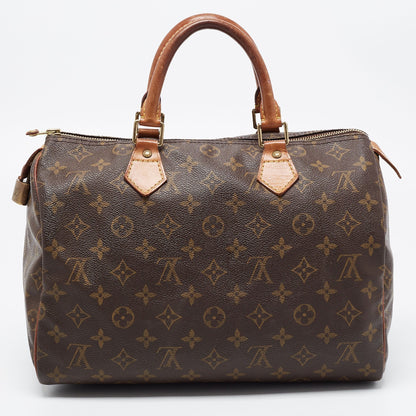 LOUIS VUITTON Brown Monogram Canvas Speedy 30 Top Handle Bag