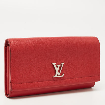 LOUIS VUITTON Red Leather Lockme II Wallet