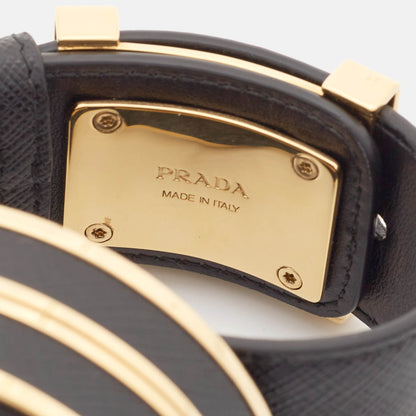 PRADA Saffiano Leather Fabric Gold Tone Vanity Bracelet