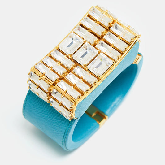 PRADA Crystal Leather Gold Tone Bracelet