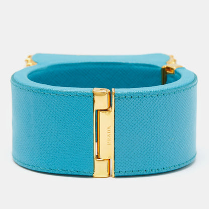 PRADA Crystal Leather Gold Tone Bracelet