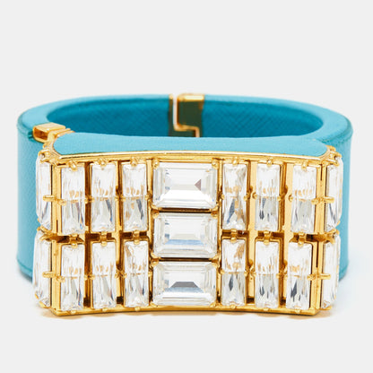 PRADA Crystal Leather Gold Tone Bracelet