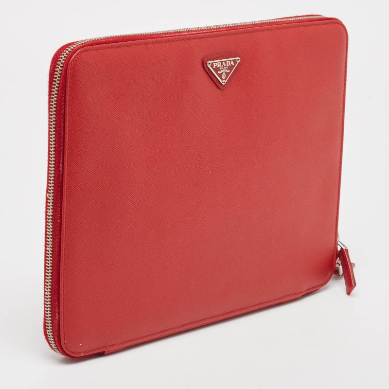 PRADA Red Saffiano Lux Leather Zip Around iPad Case