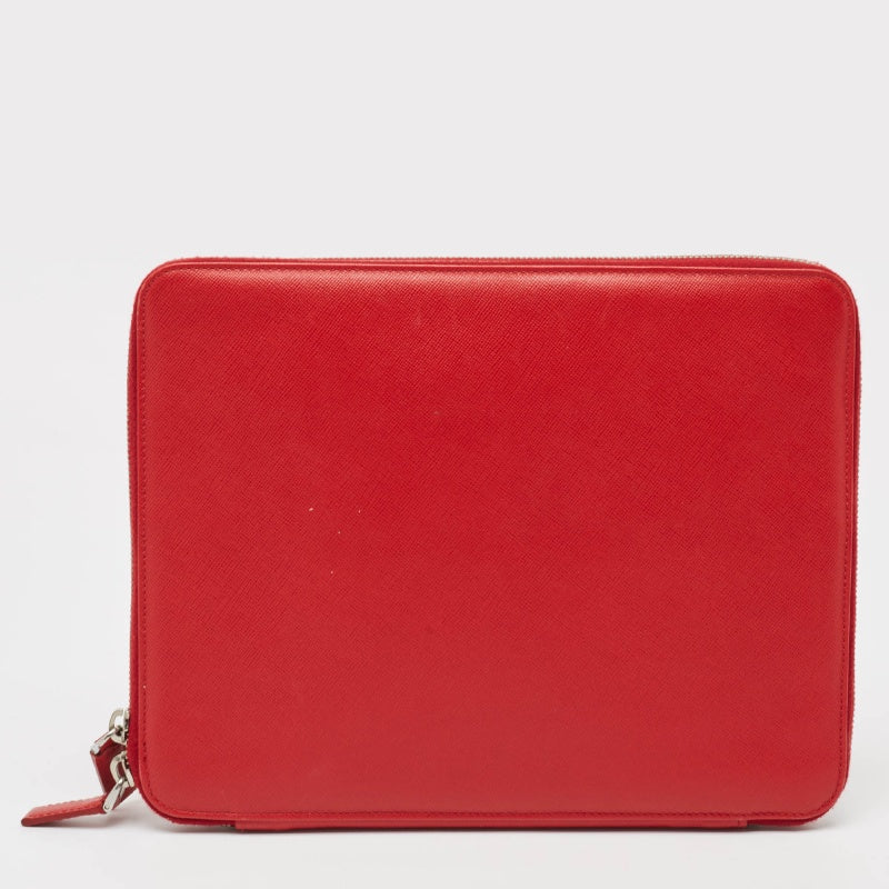 PRADA Red Saffiano Lux Leather Zip Around iPad Case