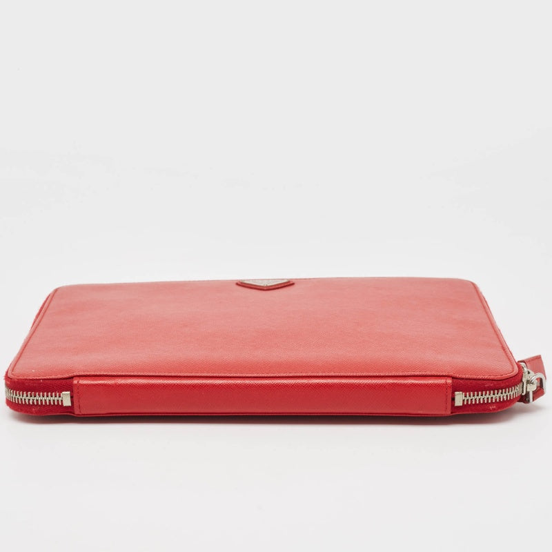 PRADA Red Saffiano Lux Leather Zip Around iPad Case