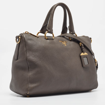 PRADA Dark Grey Vitello Daino Leather Duffle Bag