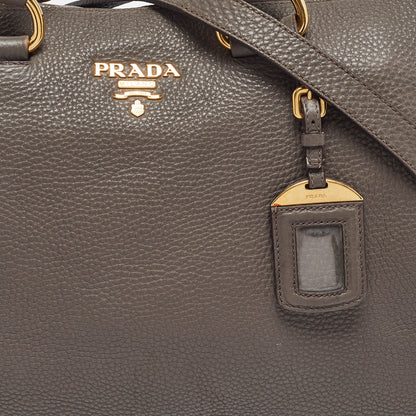 PRADA Dark Grey Vitello Daino Leather Duffle Bag