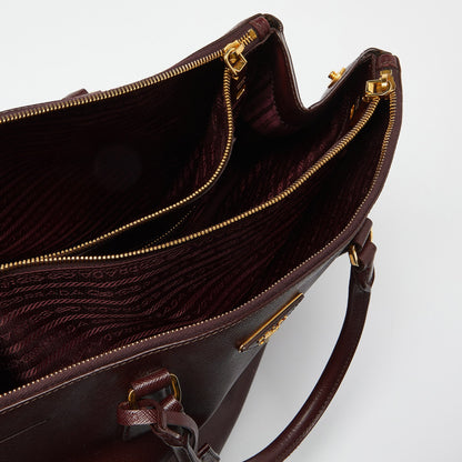 PRADA Burgundy Saffiano Lux Leather Executive Galleria Tote