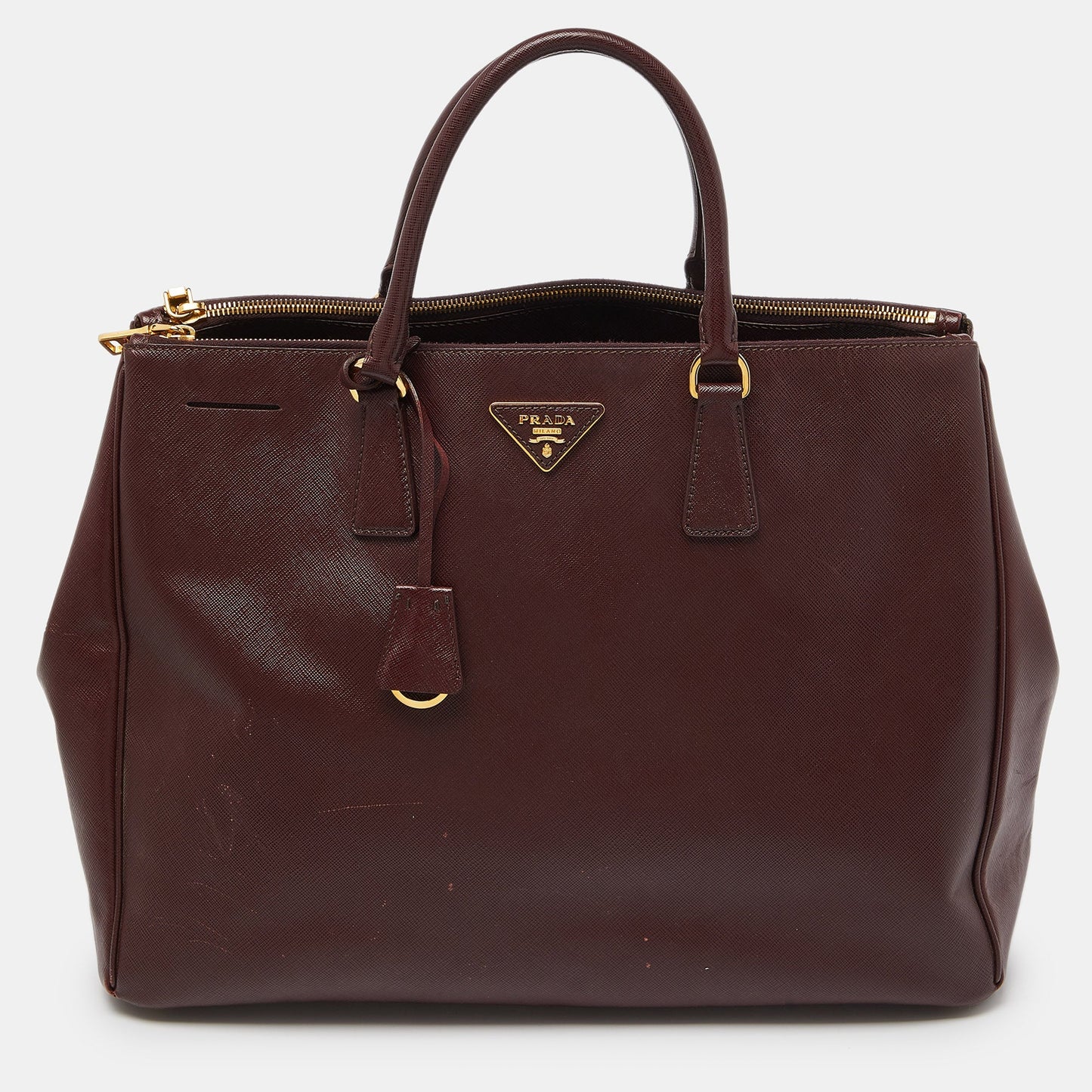 PRADA Burgundy Saffiano Lux Leather Executive Galleria Tote