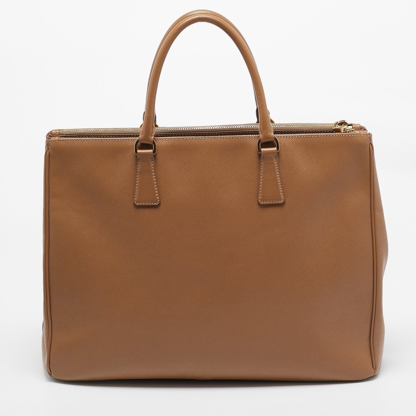 PRADA Brown Saffiano Lux Leather Executive Double Zip Tote