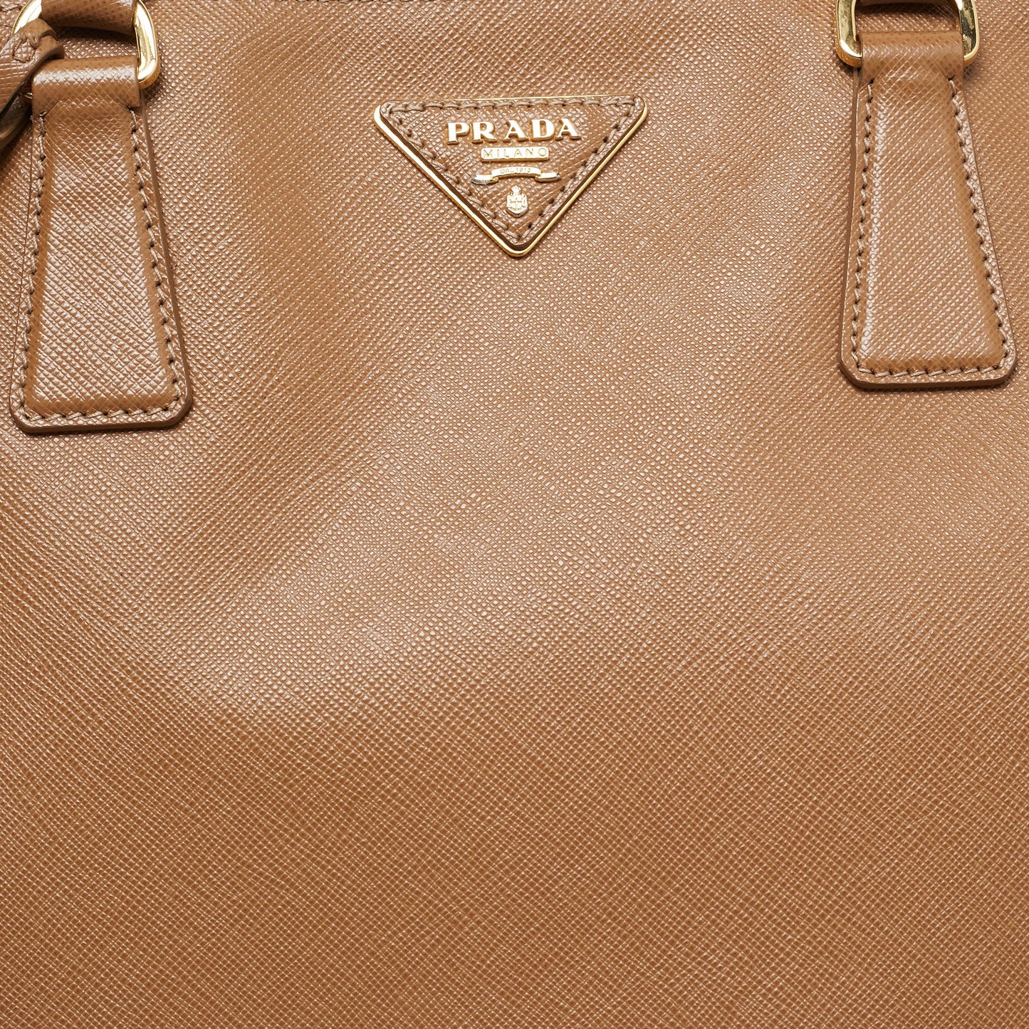 PRADA Brown Saffiano Lux Leather Executive Double Zip Tote