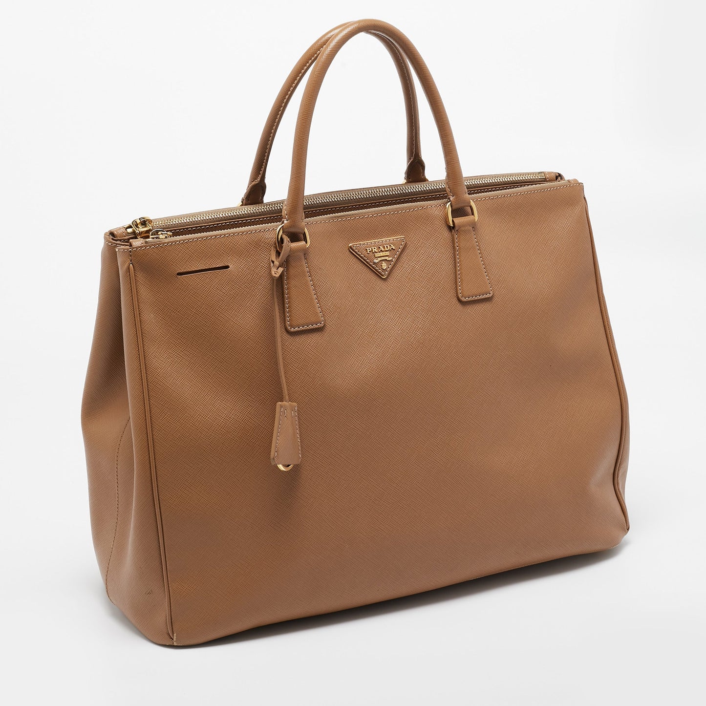 PRADA Brown Saffiano Lux Leather Executive Double Zip Tote