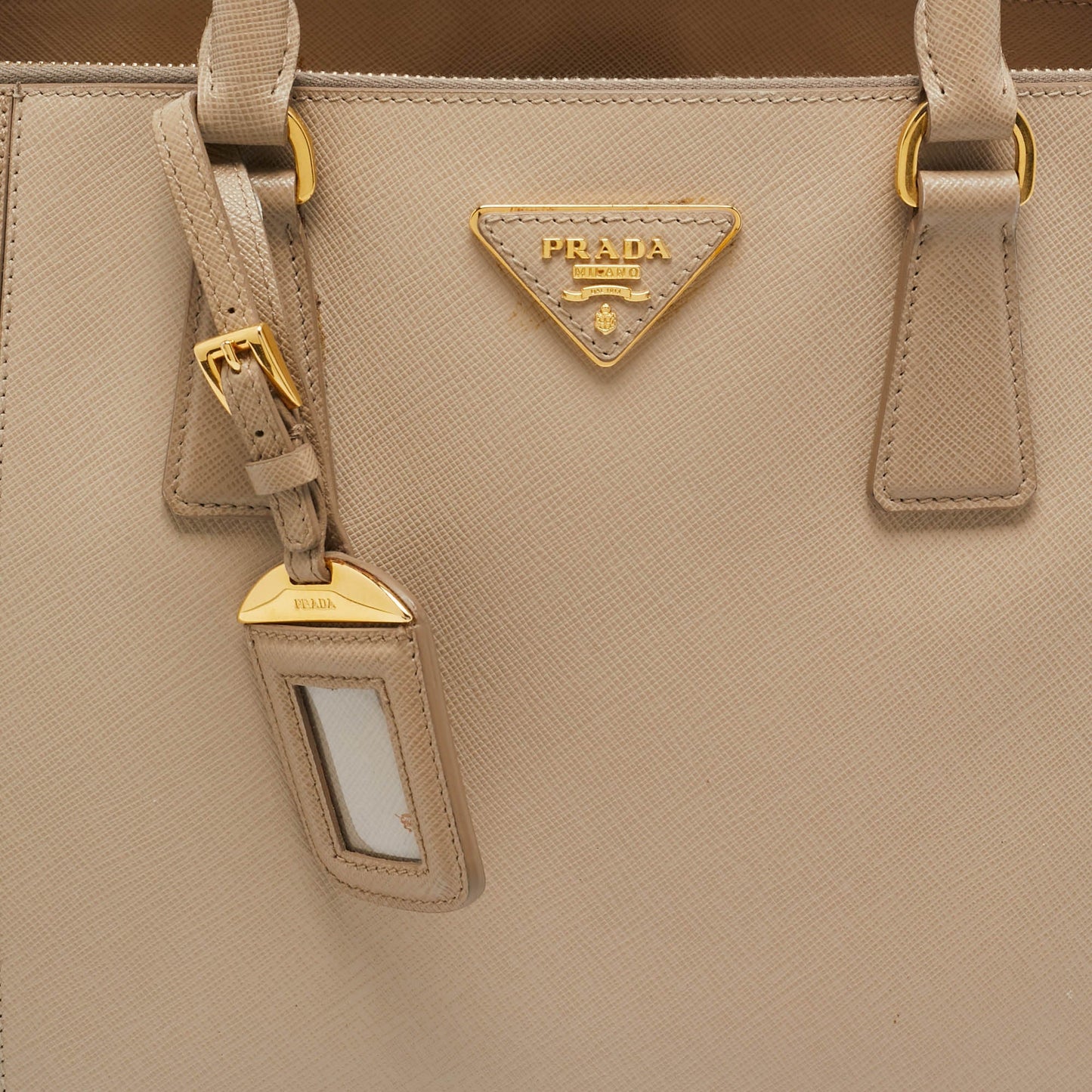 PRADA Two Tone Beige Saffiano Lux Leather Large Double Zip Tote