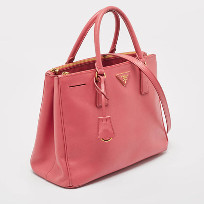 PRADA Dark Pink Saffiano Leather Medium Double Zip Tote