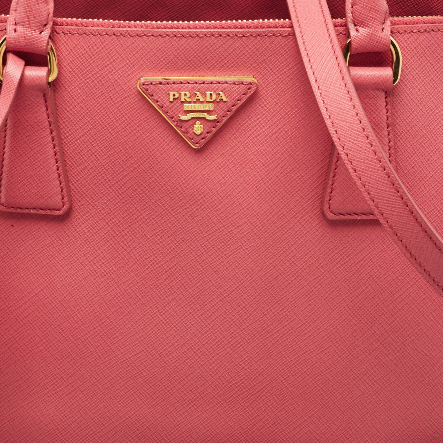 PRADA Dark Pink Saffiano Leather Medium Double Zip Tote