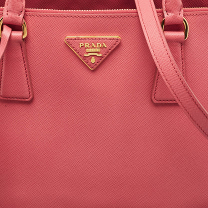 PRADA Dark Pink Saffiano Leather Medium Double Zip Tote