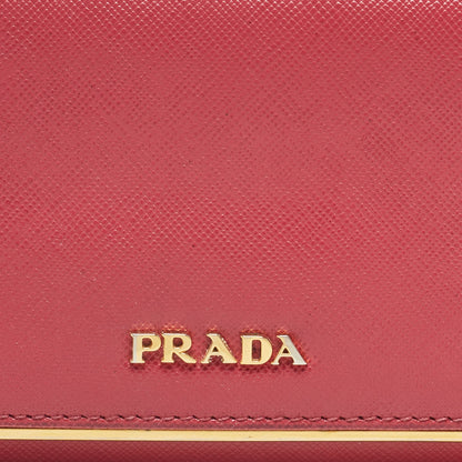 PRADA Pink Saffiano Leather Metal Flap Continental Wallet