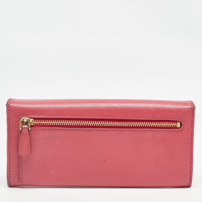 PRADA Pink Saffiano Leather Metal Flap Continental Wallet