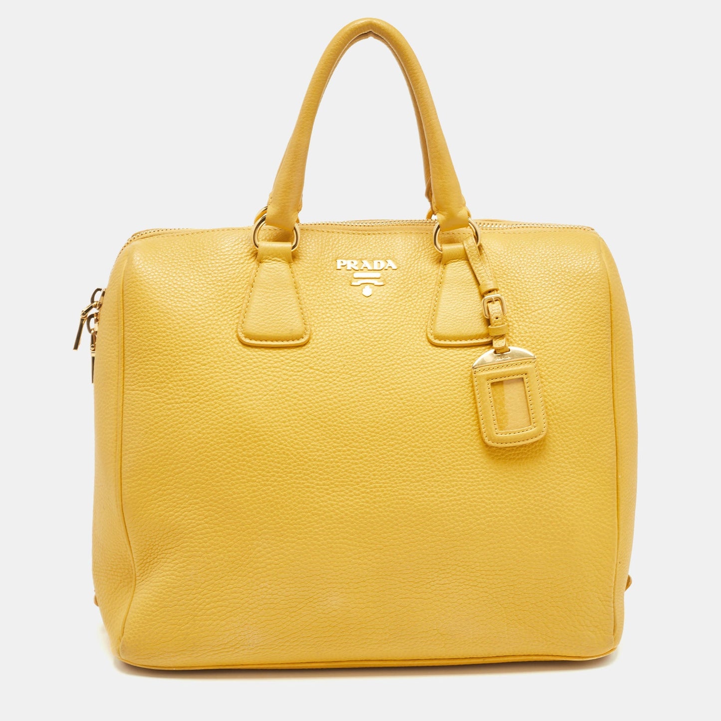 PRADA Mustard Vitello Daino Leather Boston Duffel Bag