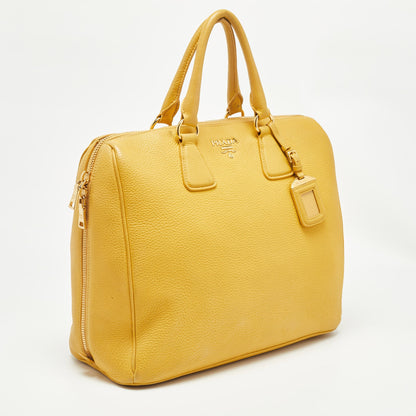 PRADA Mustard Vitello Daino Leather Boston Duffel Bag