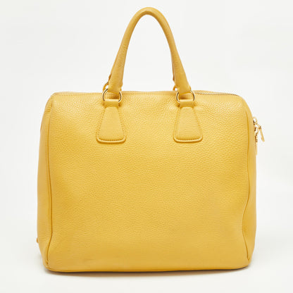 PRADA Mustard Vitello Daino Leather Boston Duffel Bag