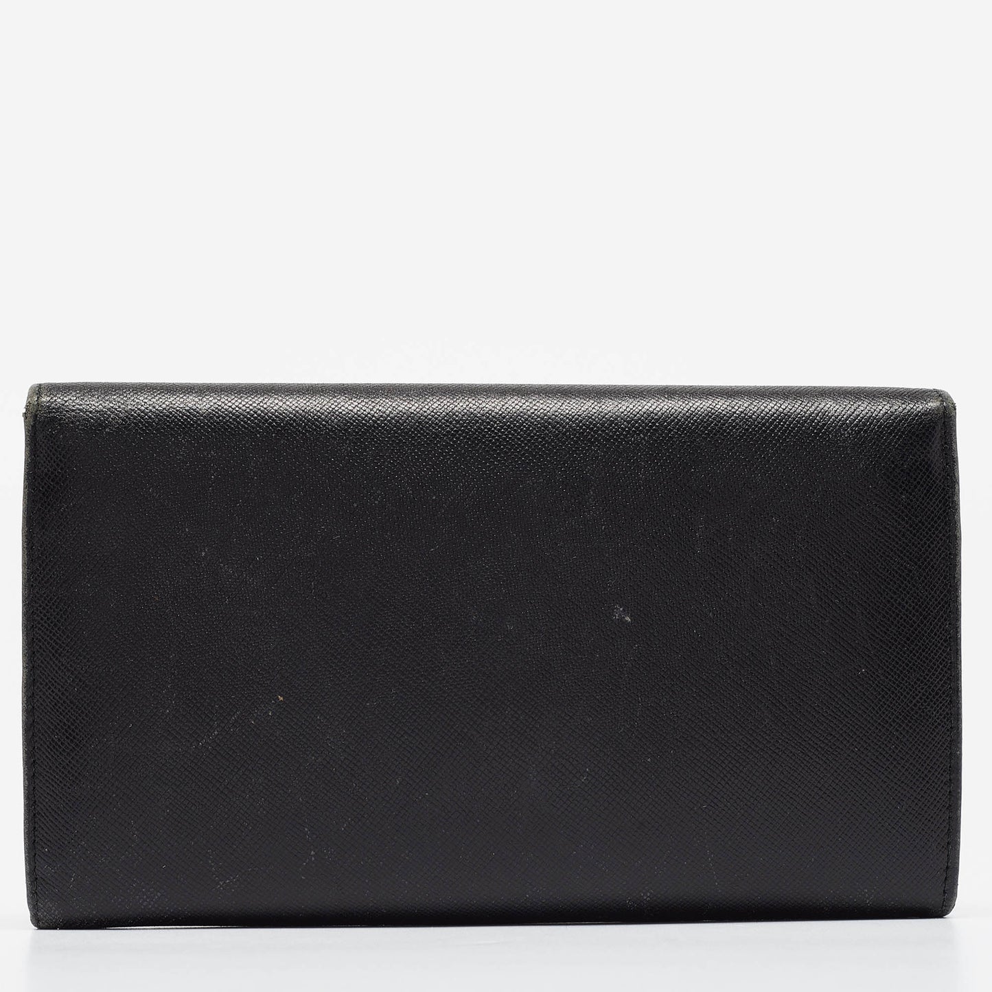 PRADA Black Saffiano Metal Leather Logo Flap Continental Wallet