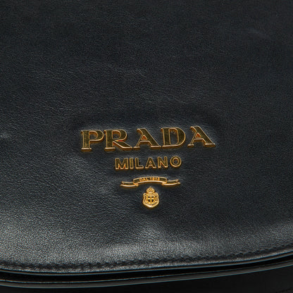 PRADA Black Leather City Calf Pionnire Saddle Shoulder Bag