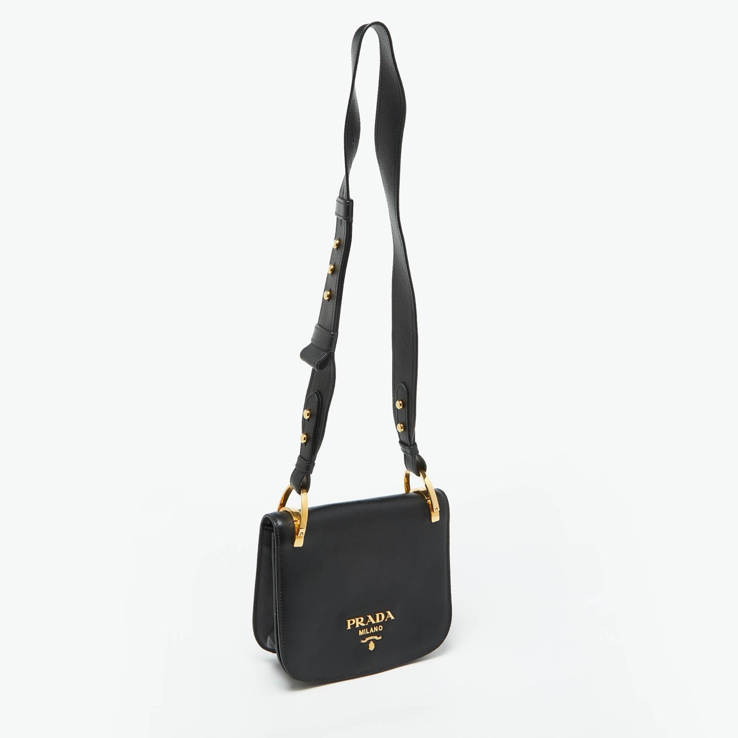 PRADA Black Leather City Calf Pionnire Saddle Shoulder Bag