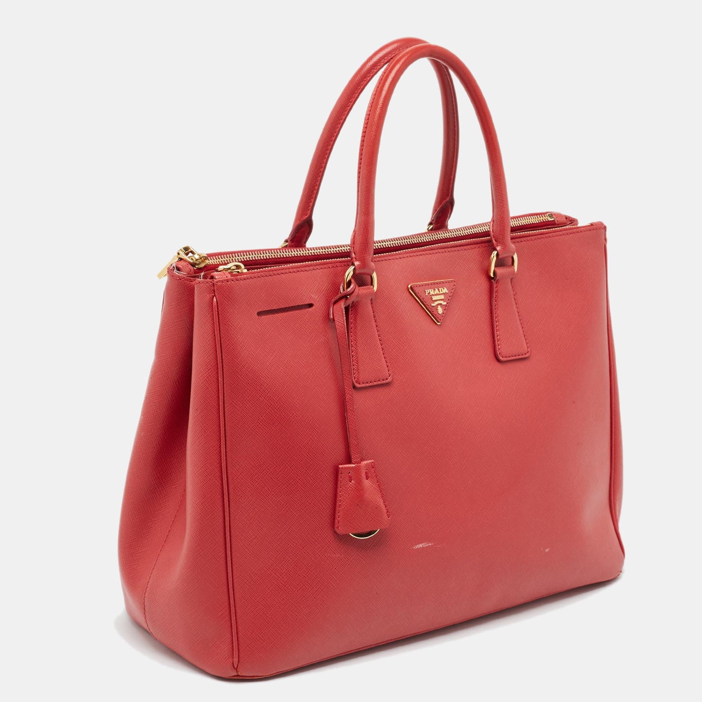 PRADA Red Saffiano Lux Leather Large Galleria Double Zip Tote