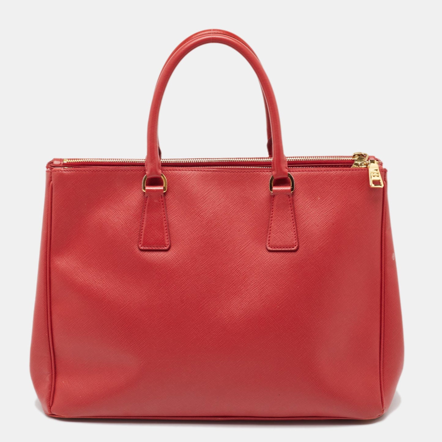 PRADA Red Saffiano Lux Leather Large Galleria Double Zip Tote