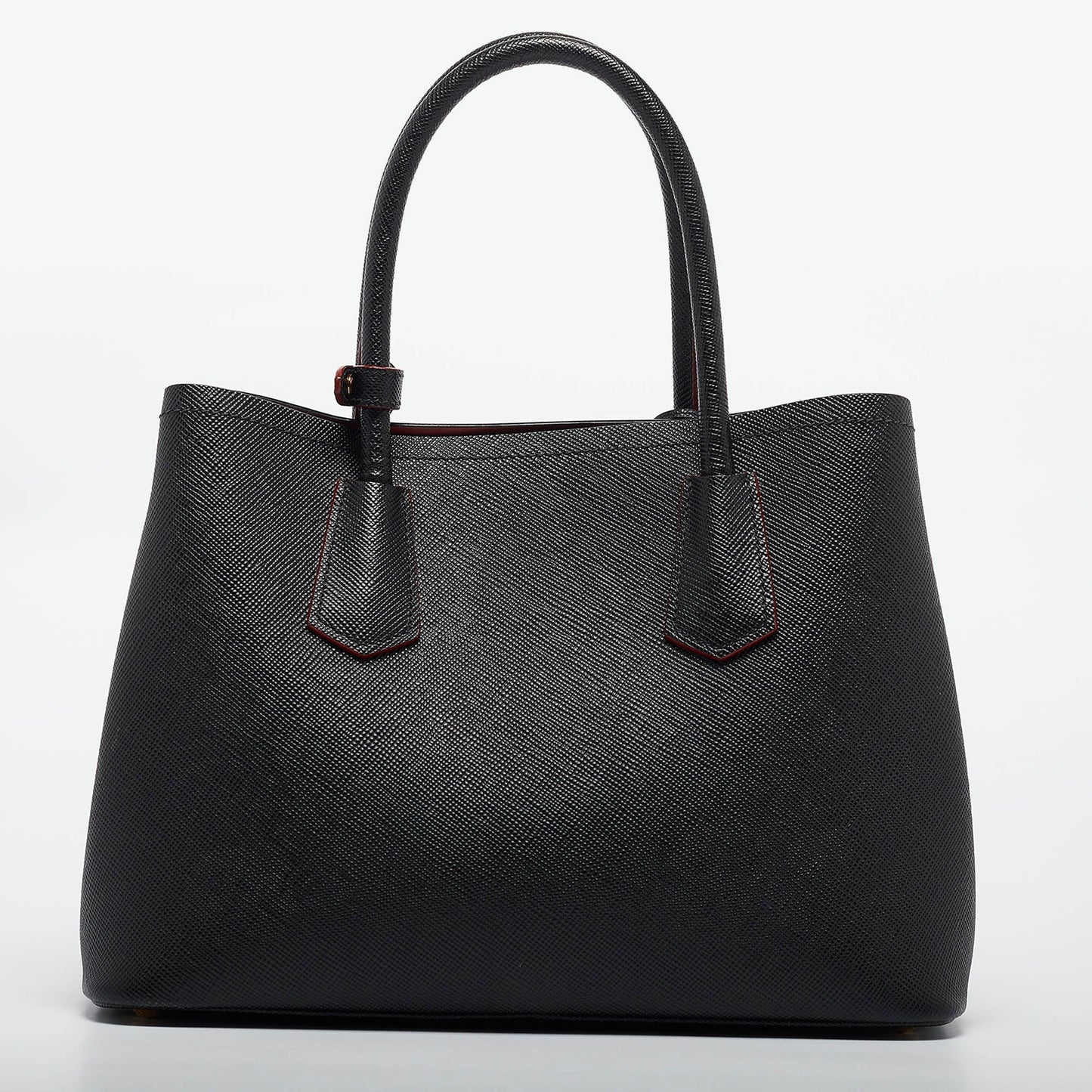 PRADA Black Saffiano Cuir Leather Small Double Handle Tote