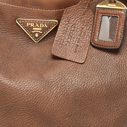 PRADA Brown Cervo Leather Side Zip Hobo