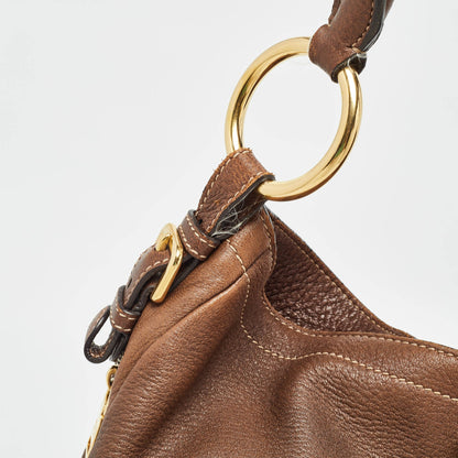 PRADA Brown Cervo Leather Side Zip Hobo