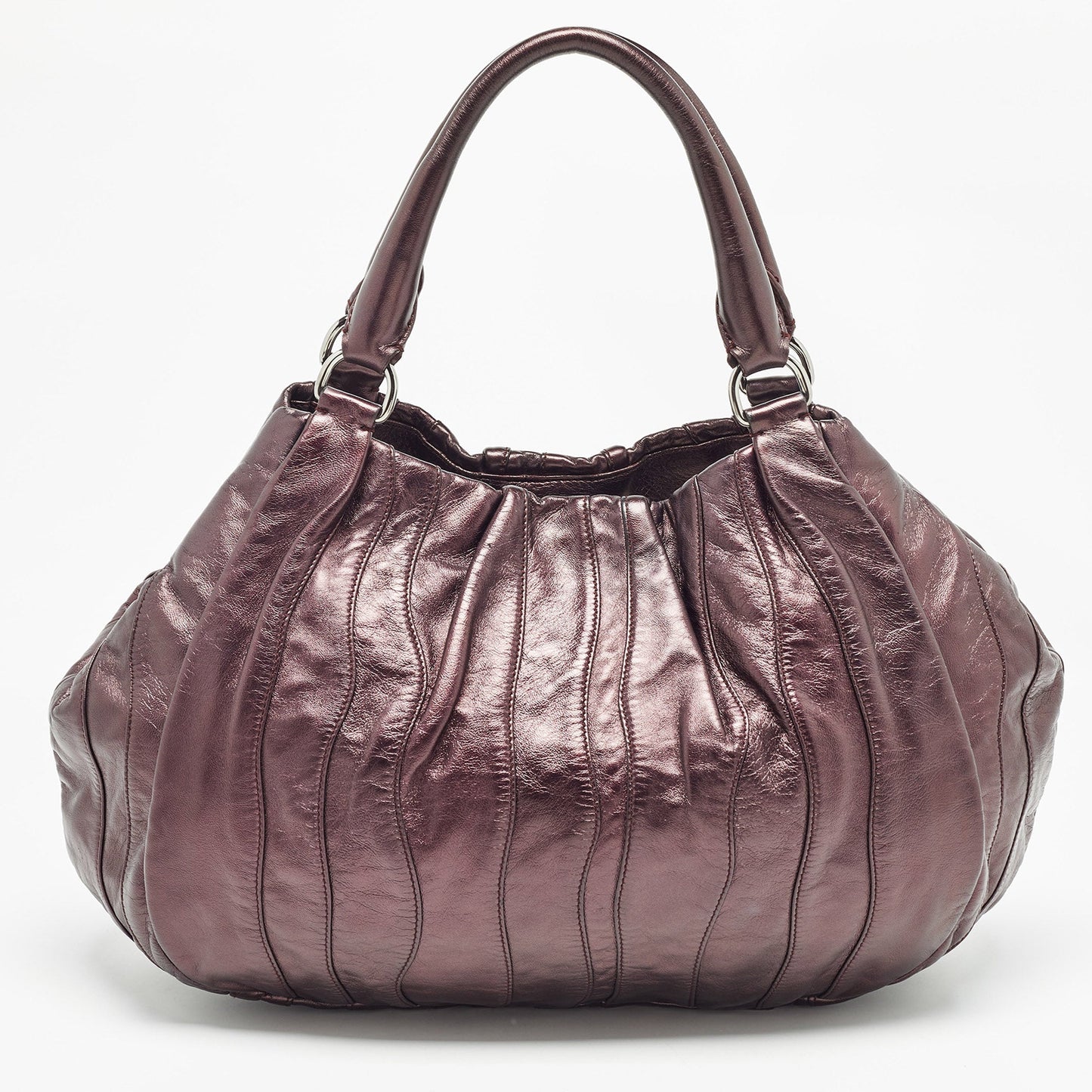 PRADA Metallic Purple Leather Wave Hobo