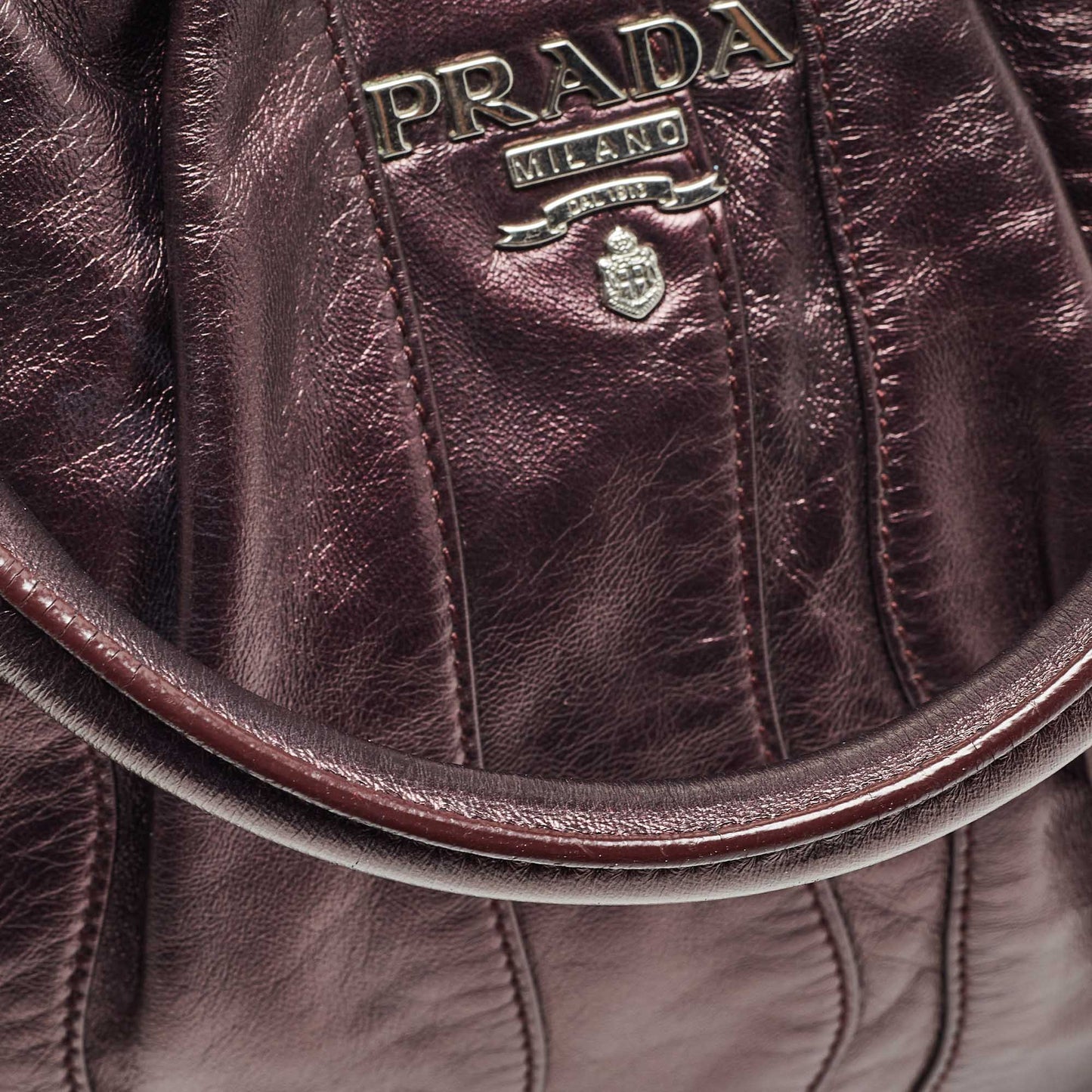 PRADA Metallic Purple Leather Wave Hobo