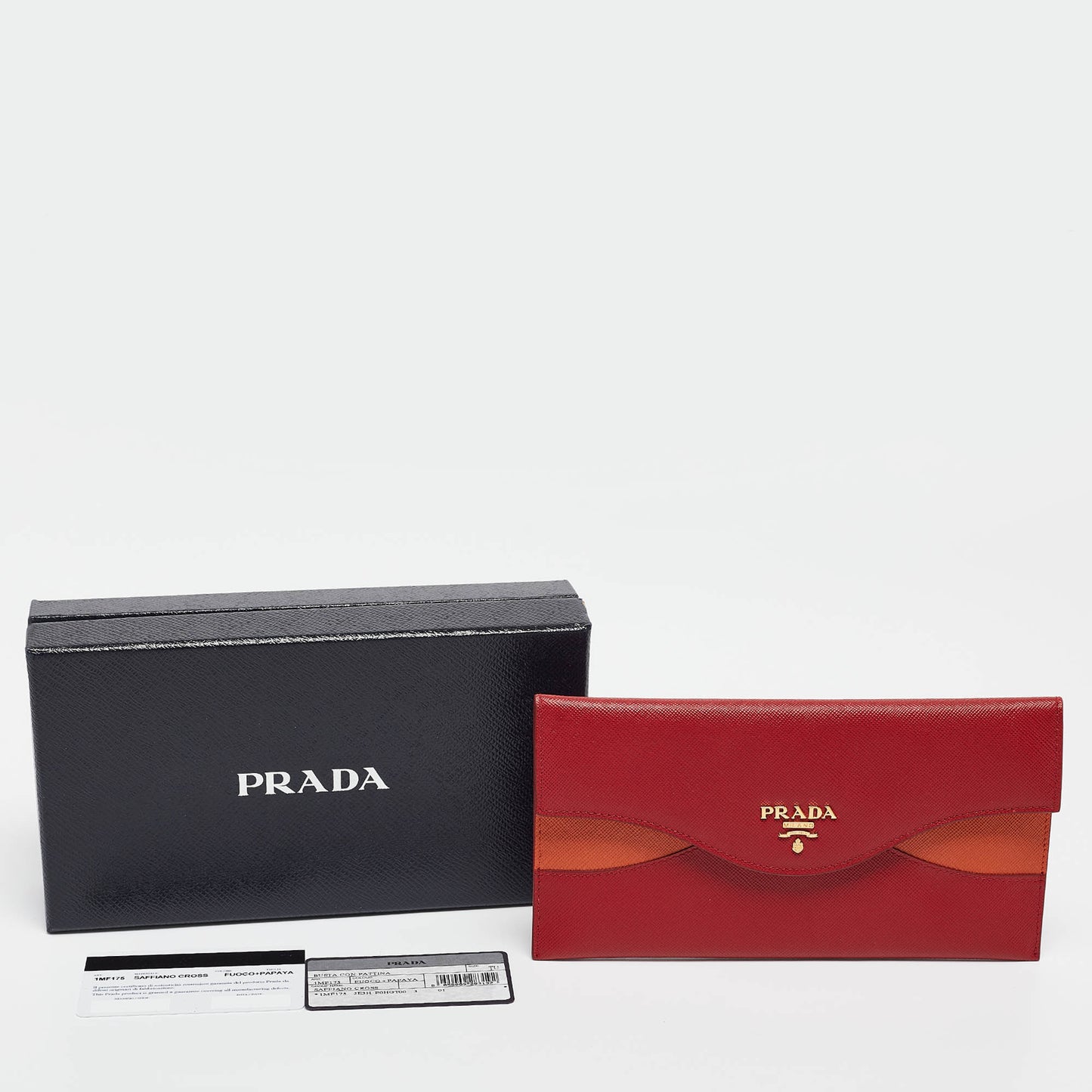 PRADA Red/Orange Saffiano Cross Leather Wave Continental Wallet