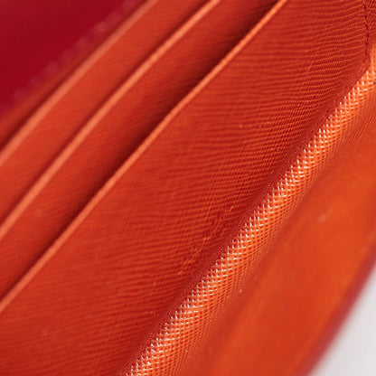 PRADA Red/Orange Saffiano Cross Leather Wave Continental Wallet