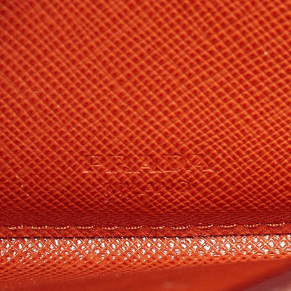 PRADA Red/Orange Saffiano Cross Leather Wave Continental Wallet