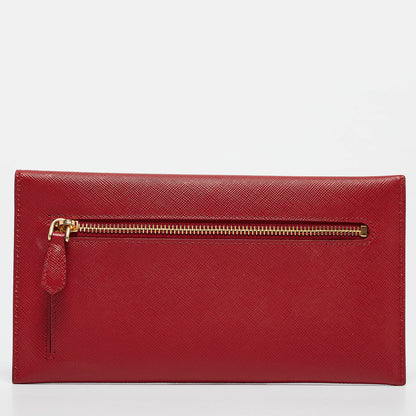 PRADA Red/Orange Saffiano Cross Leather Wave Continental Wallet